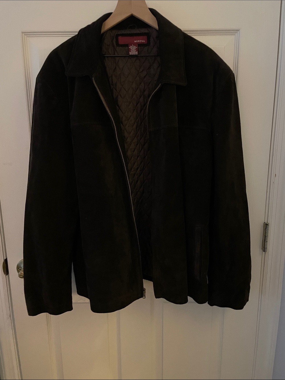 Merona Men's Dark Brown Suede Zip Jacket, L